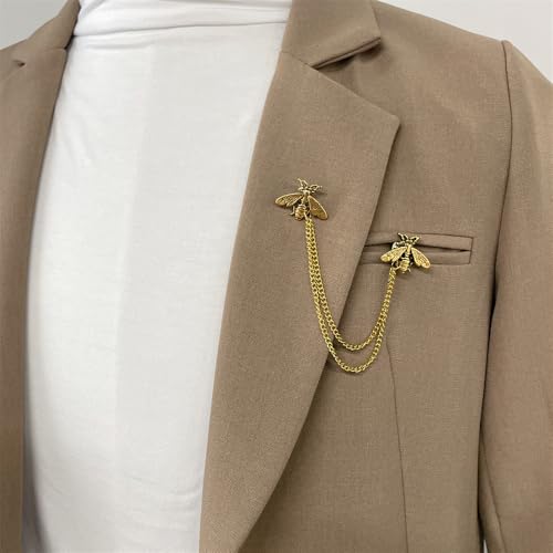 Image of Vintage Honey Bee Brooch for Women Men Silver /Gold-tone Cute Bee with Hanging Chain Tassel Animal Insect Lapel Pins Elegant Dress Accessories for Hat Bag Suit Tie Holiday Party Jewelry