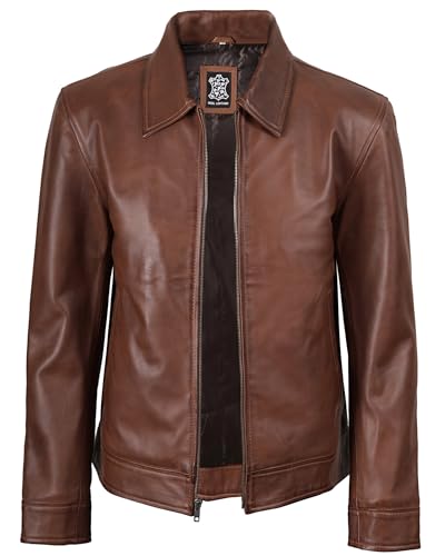 Image of Blingsoul Vintage Leather Jacket For Men - Classic Lambskin Leather Jacket Men With Shirt Collar