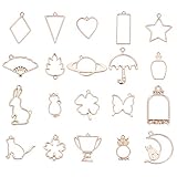 PandaHall Elite 40 Pcs Alloy Open Bezel Charm Pressed Flower Blank Frame Hollow Mould Pendants with Loop 20 Styles for UV Resin Crafts Jewelry Making Golden