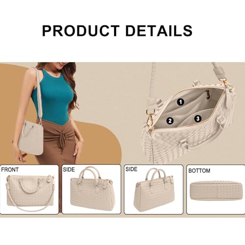 Bolso Tote tejido para mujer de cuero vegano beige miniatura 4