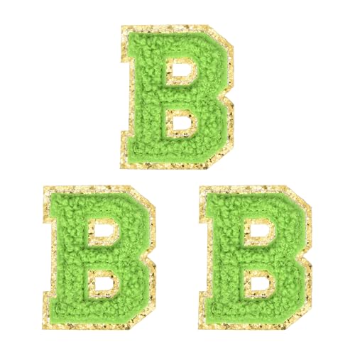 MECCANIXITY 2" Chenille Iron on Letter Patches Green Letter B 3pcs