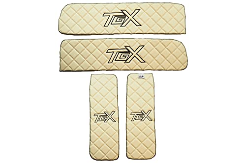 KRAM-TRUCK Capuchons de vitres Matelassé et Brodé 4 Pièces, Compatible au Man TGA/TGX Cabine Haute, Beige Clair Cover