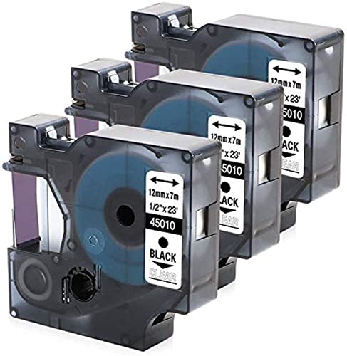 Oozmas Compatible Clear Label Tape Replacement for Dymo D1 Black on Clear Tape 45010 (45110) S0720500 Refills for LabelManager 160 280 420P 360D 450 210D Label Maker, 1/2 Inch x 23 Feet, 3 Cartridges