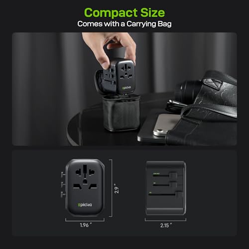 Image of EPICKA Pulse 45W European Travel Plug Adapter, Universal Power Adapter with PD Fast Charging, 5-Port (1 AC /2 USB-A /2 USB-C) International Charger Adapter - Travel Essentials (Pure Black)