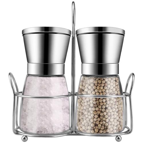 Relaxdays Set 2 Macina Pepe Manuali In Vetro E Acciaio Inox – Macinino In Ceramica Regolabile, Argento