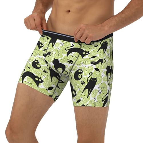 Mens Underwear Boxer Briefs - Soft Breathable Abstract Cute Cat Green Men Underwear Boxer Briefs