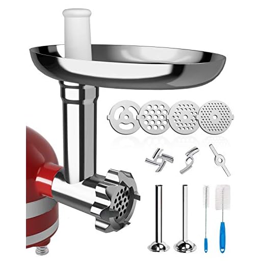 X Home Universal Food Grinder Attachment Compatible with Kitchenaid Stand Mixer Include Sausages Stuffing Tubes, Durable Metal Meat Grinder with 4 Plates Can Grind Hard Cheese, Meat, Vegetable