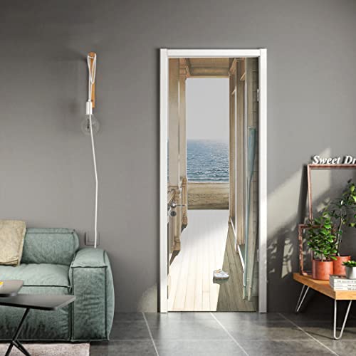 Misssixty 3D Door Stickers Mural - Watching The Sea In The Hallway - Diy Vinyl Self-Adhesive Door Wall Murals Wallpaper For Interior Doors Home Office Decoration 30.3 In X 78.7 In #TOP5