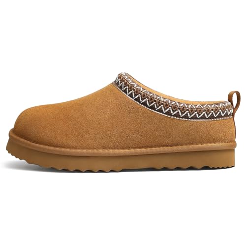 Genuine Suede Fuzzy Slippers for Women Winter Warm House Shoes Cozy Mini Boots Indoor Outdoor Chestnut 403