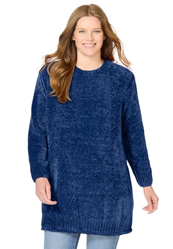 Image of Woman Within Plus Size Crewneck Chenille Sweater - 1X, Evening Blue