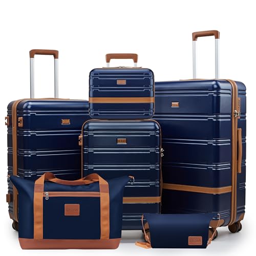 Luggage Sets, Suitcase with Spinner Wheels, PC+ABS Hardshell Travel Luggage Set with TSA Locks,Lightweight Rolling Luggage，Carry on suitcase with YKK Zippers (Navy)