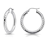 Sterling Silver Diamond Cut Round Hoop Earrings 20mm