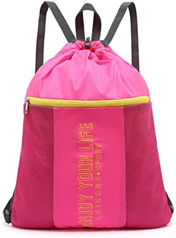 Mairle Light Weight Yoga Gym Sack Drawstring Bag Sports Backpack Outdoor Daypack for Men & Women, Pink