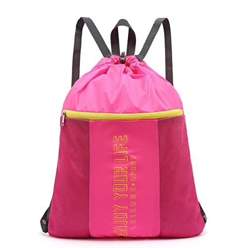 Mairle Light Weight Yoga Gym Sack Drawstring Bag Sports Backpack Outdoor Daypack For Men & Women, Pink #TOP3
