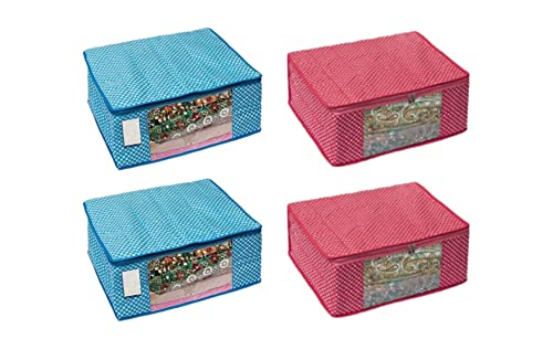Image of Saree Organizer Wardrobe|Suit Cover Bag|Cotton Saree Cover Closet Orgnizer /Saree Bags for Wardrobe Orgnizer Clothe Covers |Lehenga Bag|Lehenga Cover (Pack of 4, Pink + SkyBlue)