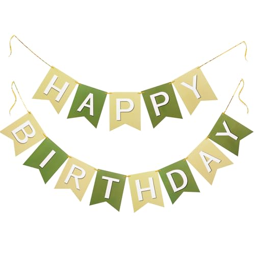 G2PLUS Guirlande Fanions Anniversaire Grand Format (16x20 cm) - Pré-Montée Banderole Décoration Fête en Papier Premium Vert/Brun - Convient pour...