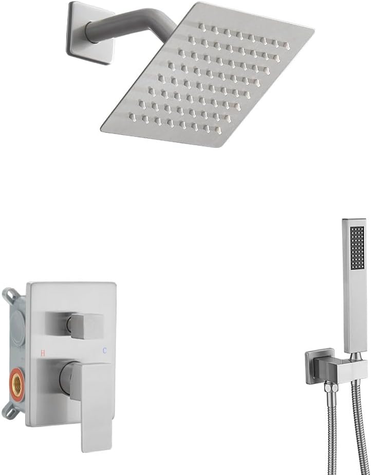 Matte Black Shower System 10 Inch Bathroom Luxury Rain Mixer Shower Combo Set Wall Mounted Rainfall Shower Head and Handheld System Shower Faucet Rough-in Valve Body and Trim Kit