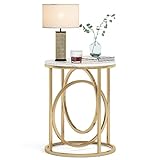 Tribesigns Marble Side Table for Living Room, 20-Inch Wide, Modern Round End Table with Metal Frame and Marble Top, Round Gold Accent Table, White and Gold Nightstand for Bedroom