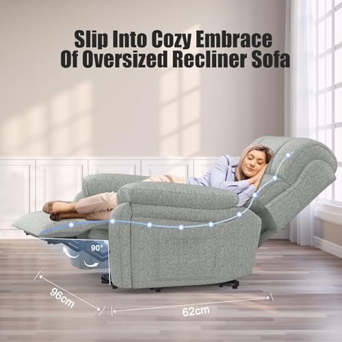 BareTay Lift Chair Recliners for Elderly, Recliner Chair with Massage&Heat, Extended Footrest, Oversized Recliners Armchair Lounge Sofa with Type C+USB Ports (new light grey, Oversize Recliner Chair)