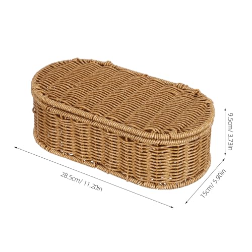 Cesta de almacenamiento ovalada con tapa de imitación ratán rústica para cocina 3