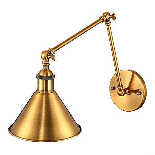 Adjustable Brass Finish 1 Light Wall Sconce - Litfad 7.5" Industrial Wall Lamp Mounted Lighting Fixture With Cone Shade #TOP5