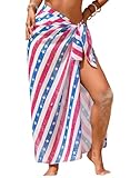 Herseas Women's Swim Cover Ups Sheer Sarong High Slit One Size Bathing Suits Coverups American Flag Stripe Chiffon Wraps Lace Up Side 2026 Summer Trendy Vacation Swimwear