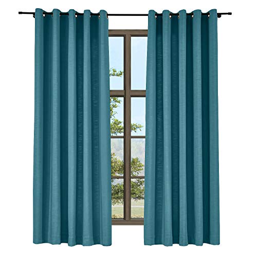 ChadMade Rideau Lin Naturel Coton avec à Oeillets Rideau Assombrissant pour Petite Fenêtre, 127 cm Large sur 114 cm Long Rideau Traitement Fenêtre à Texture Lin, Sea Port