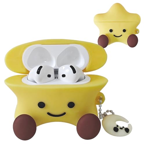 Floruvia Divertido Diseño de Caricatura 3D Kawaii de Estrella, Funda Protectora de Silicona Suave para AirPods 4ª Generación 2024 con Llavero para Niñas, Niños, Mujeres