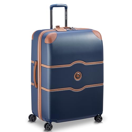 Image of DELSEY PARIS Chatelet Air 2.0 Checked Suitcase 28 Inch Large, Hardside Polycarbonate Luggage, Dual-Density Spinner Wheels, TSA Lock, Navy Blue