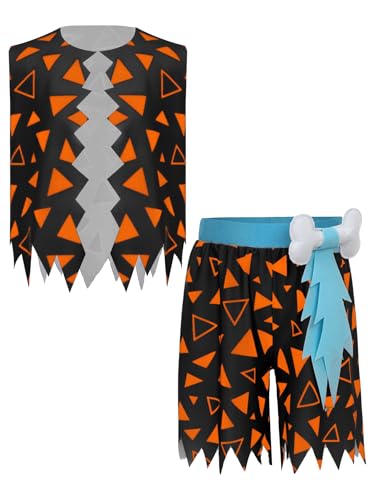 Yruioon Disfraz de hombre de las cavernas, disfraz de la Edad de Piedra, chaqueta + pantalones cortos, disfraz de hombre de las cavernas, Halloween, carnaval, fiesta, Negro , 146-152