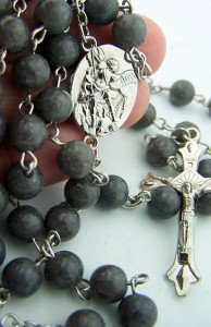 Religious Gifts Acrylic Marble Tone Prayer Bead Archangel Saint Michael Rosary, 22 Inch