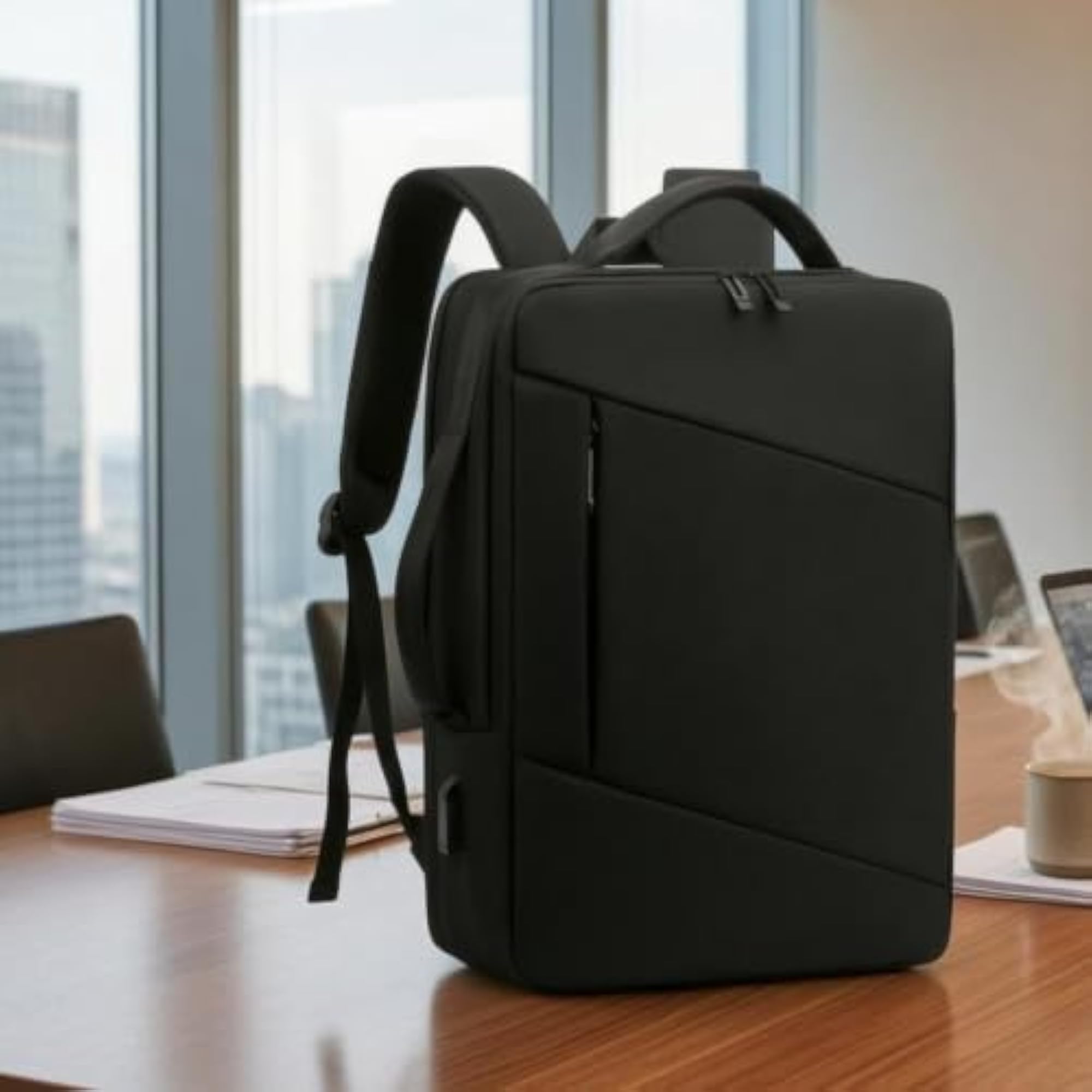 Structured Business Backpack with USB Charging, Black