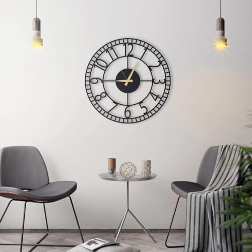 Image of Stylish Metal Wall Clock for Living Room, Bedroom, Office, Kitchen, Home and Hall | Antique Fancy Big Size Modern Wall Watch for Home Decor (DA-27, 50 CM)