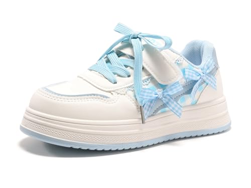 Haloumoning Kids Girls Shoes Slip On Sneakers Bowknot Lace Up Athletic Walking Shoes for Little/Big Kids Sky Blue