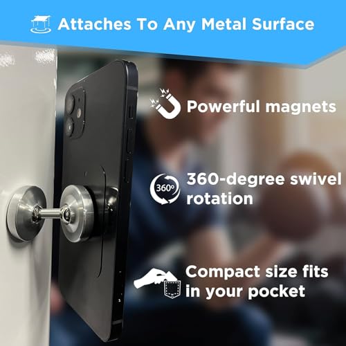 Image of FKU Dual Side Magnetic Phone Holder Stick Magnetically to Metal Surface Cell Phone Mount Fits Any Smartphone 360Degree Rotation for Selfie Video in Gym (Gym Dual Side MEGNETIC Mobile Holder)