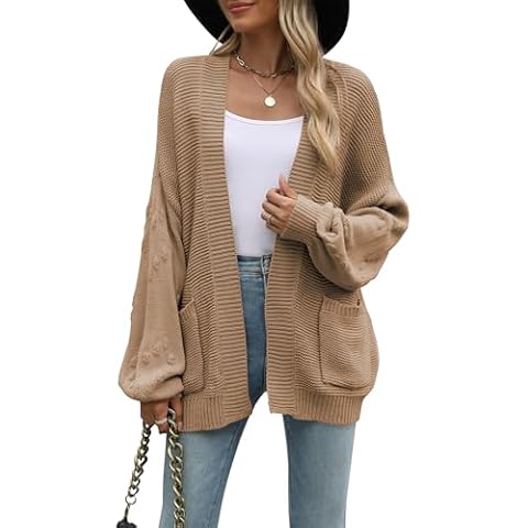 Cakulo Womens 2024 Oversized Chunky Cardigan Sweaters Fall Fashion Open Front Knit Long Sleeve Pockets Cardigans Khaki M Cover