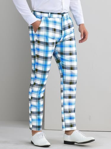 Lars Amadeus Men's Classic Plaid Dress Pants Flat Front Checked Office Prom Trousers2
