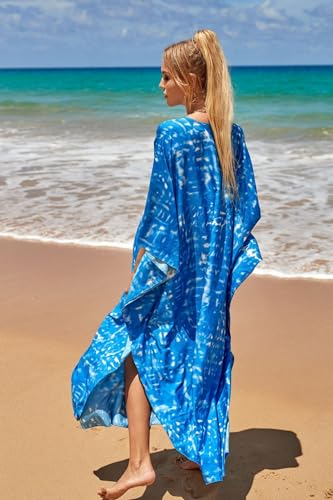 Image of IMAGEKOPE Women's Plus Size Animal Print V-Neck Batwing Kaftan Beach Dress Bathing Suit Cover-Up Loungewear