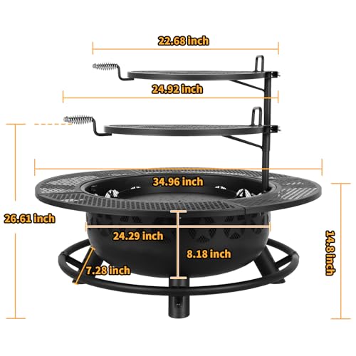 Hykolity WHP32 35 Inch Fire Pit With Cooking Grate & Charcoal Pan thumb #6
