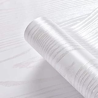 Hode Wood Grain Wallpaper Self Adhesive Wallpaper White Silver 40cmX2m Sticky Back Plastic Roll Waterproof Removable Peel and Stick Film for Kitchen Worktop Drawer Furniture Wall