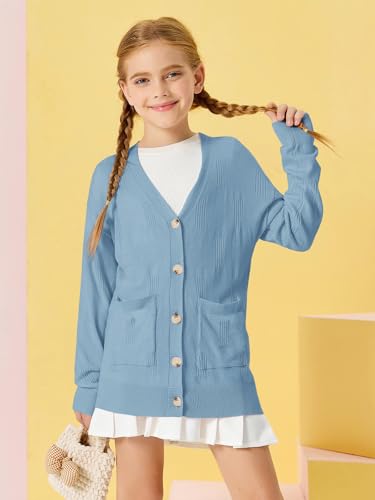 Girls Cardigans Kids Fashion Open Front Long Sleeve Knit Sweaters Outerwear with Pockets 5-14 Years2