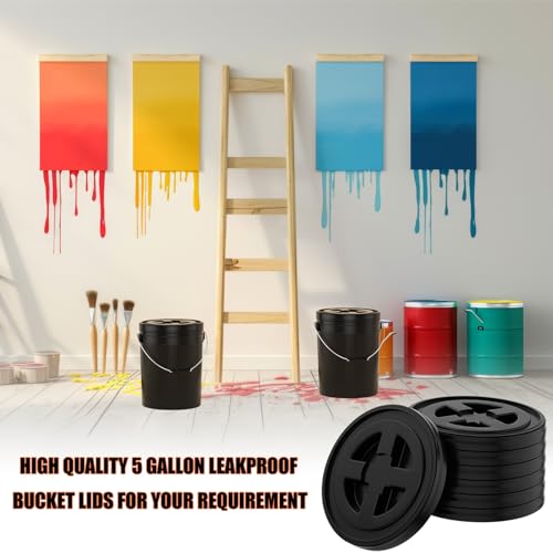 4 Pieces 5 Gallon Black Bucket Lids, 12inch Leak-proof Plastic Seal Screw Top Airtight Lids, Reusable Drum & Pail Seal Lid for Pet Food Storage, Home Paint Storage and Industrial Storage Buckets