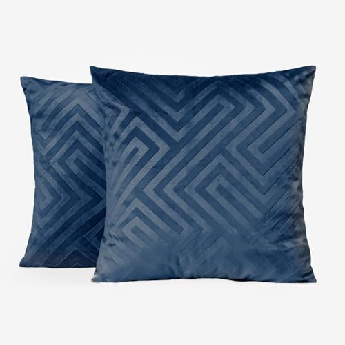 OHS Funda de cojín geométrica de Terciopelo Mate, Color Azul Marino, Cojines Suaves y cómodos para Sala de Estar, Dormitorio, Fundas de cojín para Rellenos de cojín, Paquete de 2