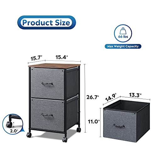 Devaise 2 Drawer Mobile File Cabinet, Rolling Printer Stand, Fabric Vertical Filing Cabinet Fits A4 Or Letter Size For Home Office, Rustic Brown #TOP2