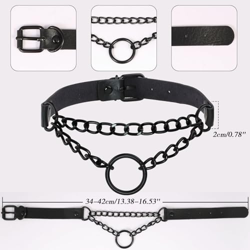 MILAKOO PU Lederhalsband O Ring Halskette mit schwarzer Kette Halsband Halsband