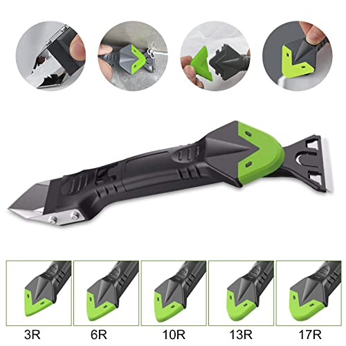 5-in-1 siliconen afdichtgereedschap van hoogwaardig roestvrij staal, afdichtmiddel, voegenschraper, hergebruiken en vervangen van 5 siliconen pads, voor keuken, badkamer, raam, gootsteen - Afbeelding 5