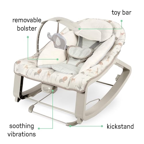 Image of Ingenuity Keep Cozy 3-in-1 Vibrating Bouncer Rocker, Green | Seat & Infant to Toddler Rocker, Vibrations & Toy Bar, 0-30 Months, Up to 40 lbs
