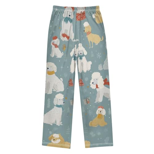 ZZXXB Poodle Xmas Snow Boys Long Pants Soft Trousers Elastic Waist Kids Lounge Bottoms with Pockets S-XL2