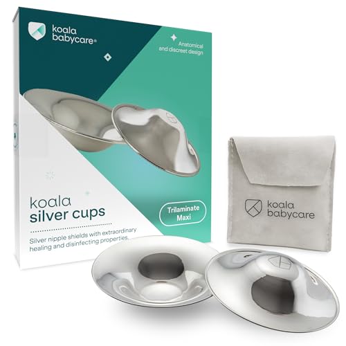 Koala Babycare - Pezoneras en Plata Trilaminada sin níquel para la prevención y el tratamiento de las fisuras o grietas en el seno durante la lactancia. Dispositivo médico clase 1 Koala Silver Cup