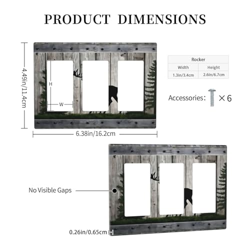Decorative Outlet Covers Rustic Deer Elk Forest Grey Wood Board 3 Gang Wall Plate Triple Rocker Light Switch Cover Plate Jumbo Electrical Gfci Faceplate for Farmhouse Decor